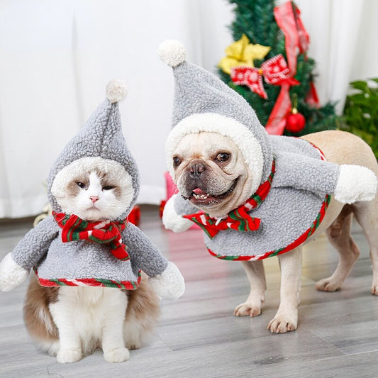Christmas Pet Costume with Scarf Cloak Set